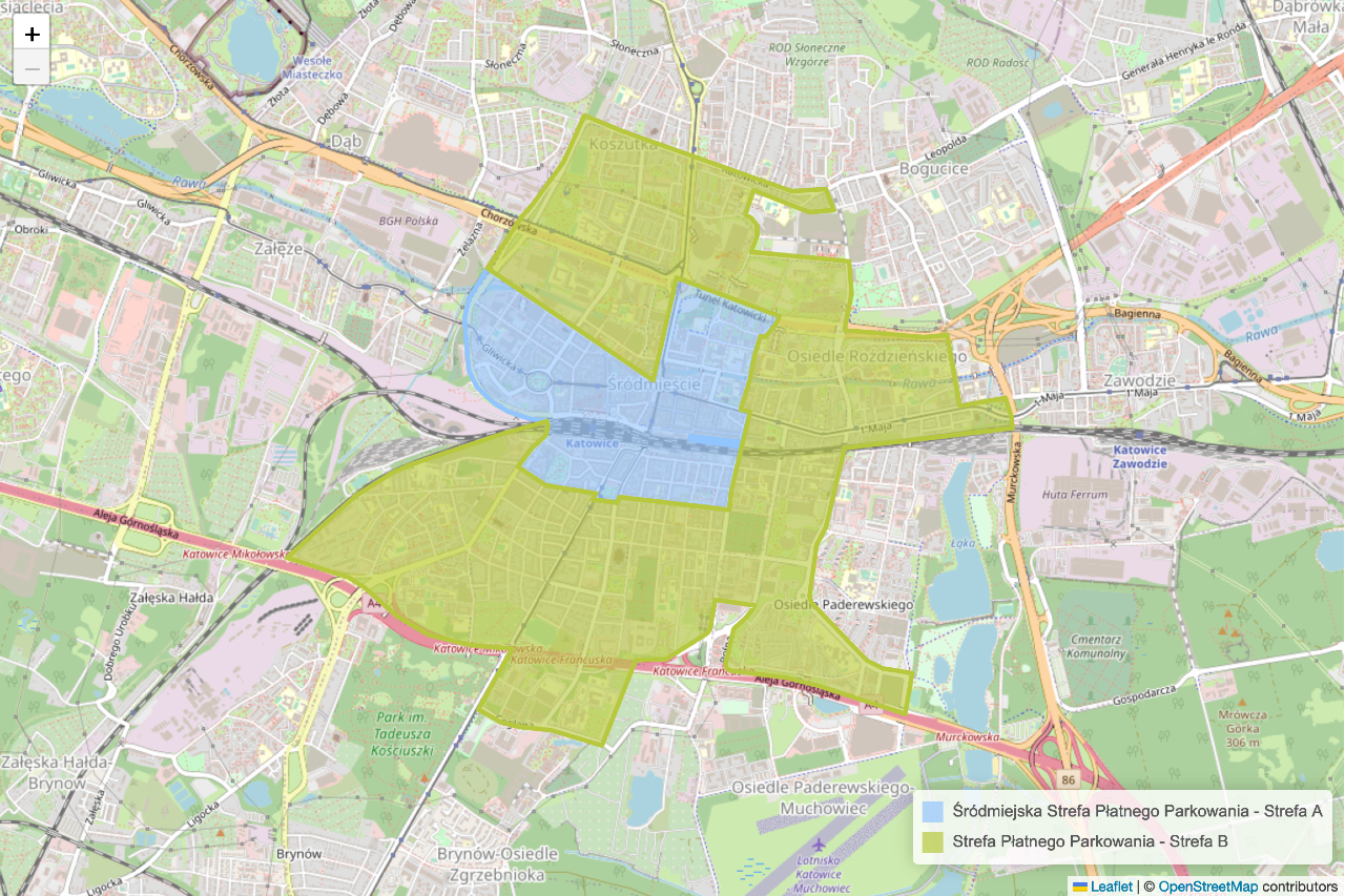 Mapa strefy parkowania Katowice
